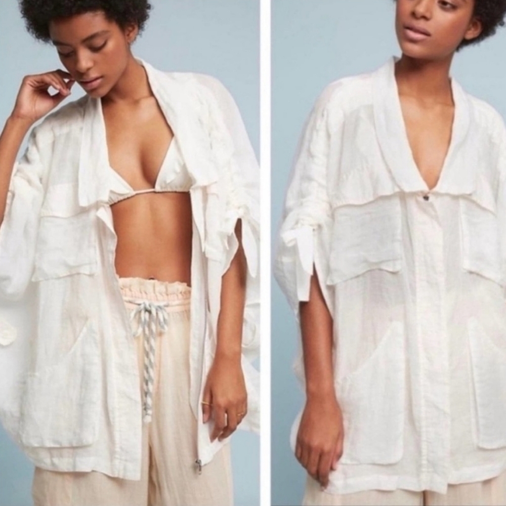 Anthropologie Lilka Oversized White Zip Up Top XS/S